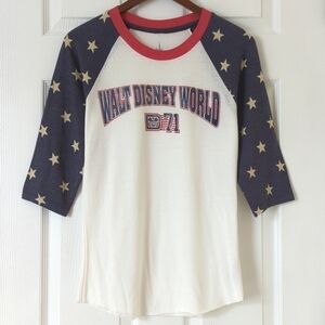 Walt Disney World Retro Patriotic Star Printed Quarter Raglan Sleeve T-shirt S